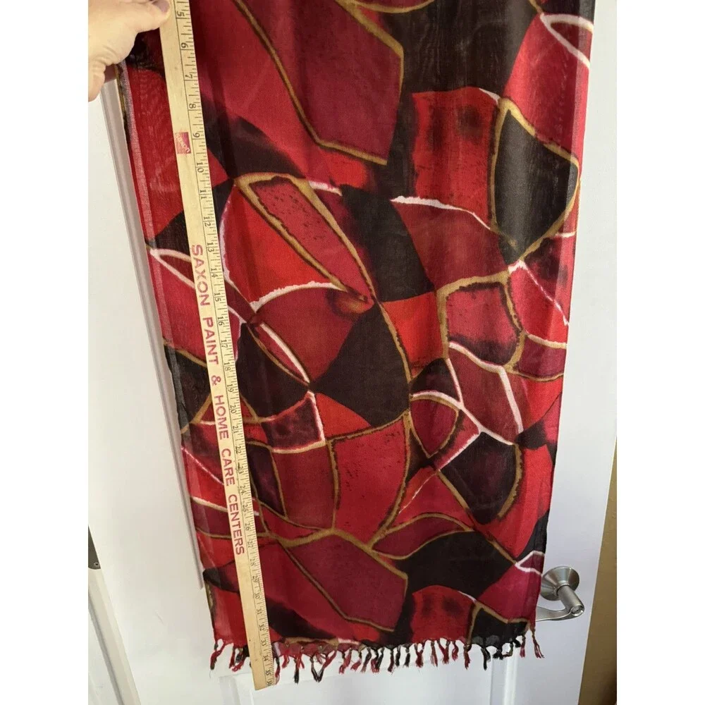 Pashmina Scarf Shawl Wrap With Beaded Fringe 72 Inches Long Red Black Gold‎